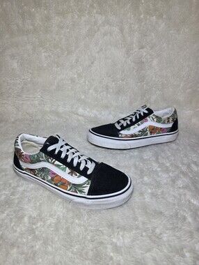 Vans Old Skool Tropical Floral Black Suede Skate Shoes Women 6.5 / Men 5